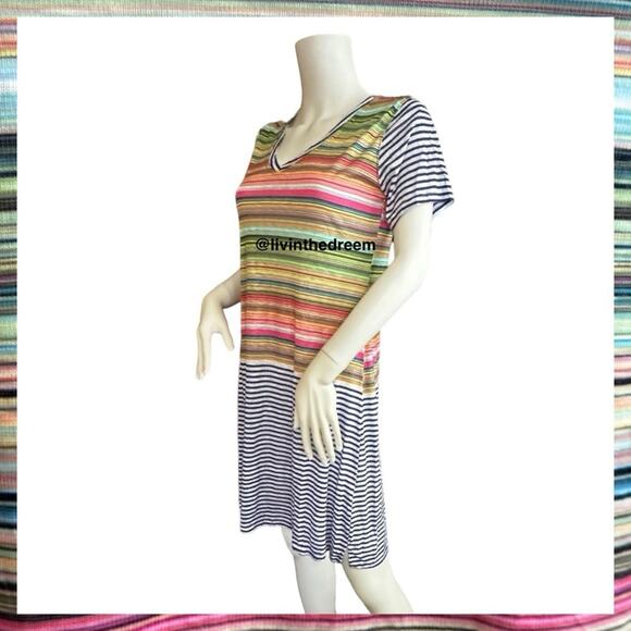 NWT David Cline V-Neck Short Sleeve T-Shirt Dress SZ Small Blue Stripe $119 - Picture 3 of 15